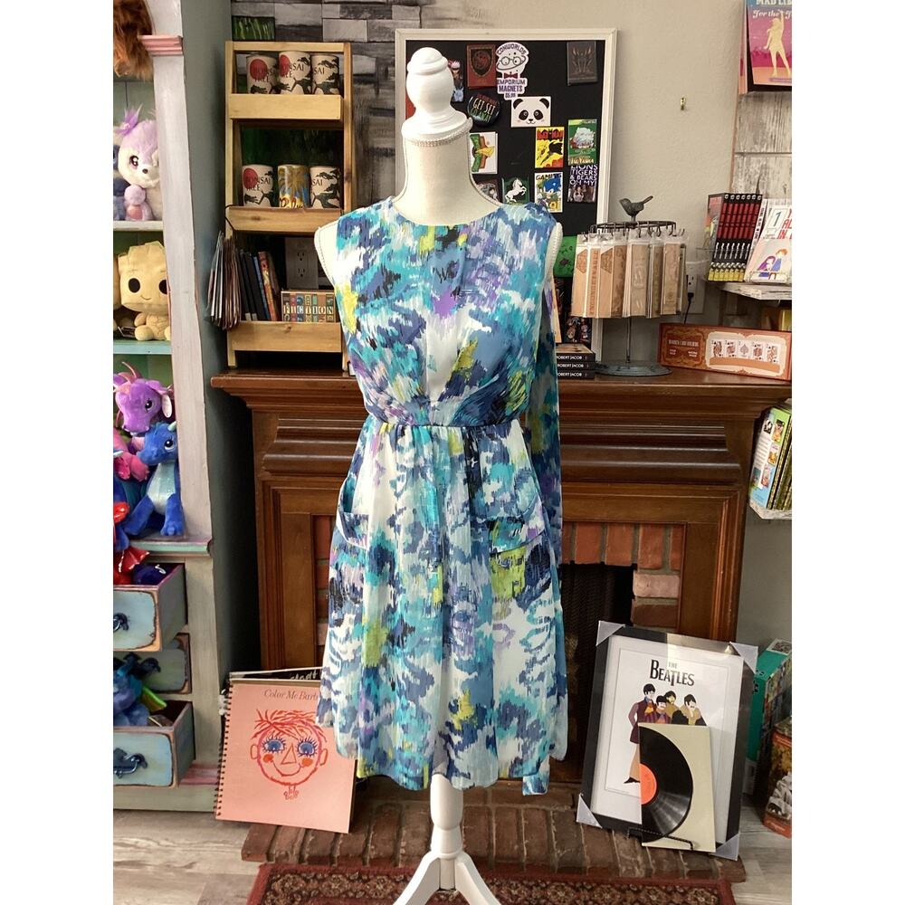 DressBarn: Multi-Colored watercolor Dress Size 4 - Picture 2 of 3